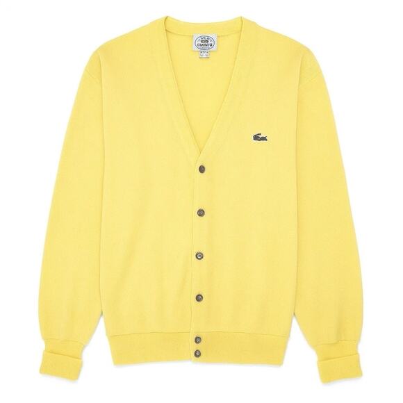 VTG Izod Lacoste Cardigan Sweater LGE Yellow Preppy Ivy League USA Orlon Acrylic - Picture 1 of 12